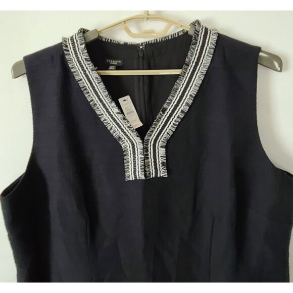 Talbots Plus Petite V Neck Shift Dress 22WP Black Fringe Sleeveless Lined NWT - Picture 4 of 10